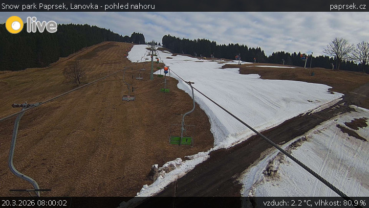 Snow park Paprsek - Lanovka - pohled nahoru - 20.3.2026 v 08:00
