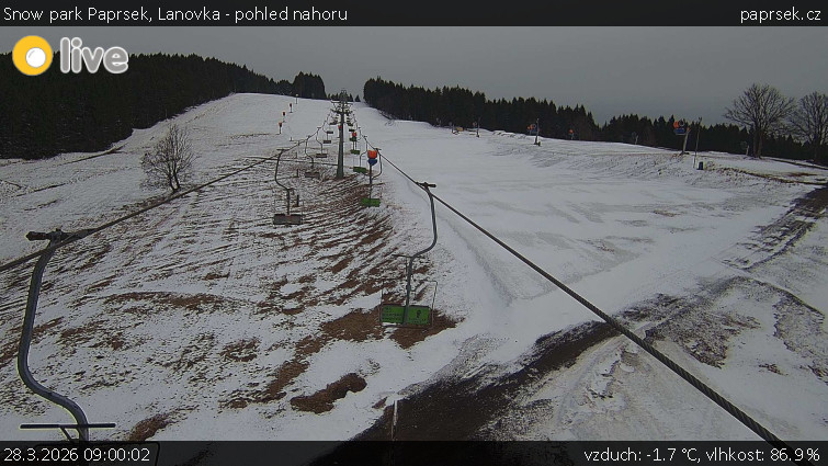 Snow park Paprsek - Lanovka - pohled nahoru - 28.3.2026 v 09:00