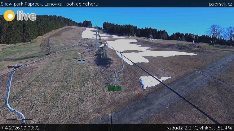 Snow park Paprsek - Lanovka - pohled nahoru - 7.4.2026 v 09:00