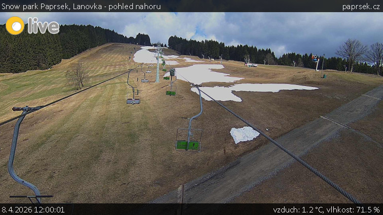 Snow park Paprsek - Lanovka - pohled nahoru - 8.4.2026 v 12:00