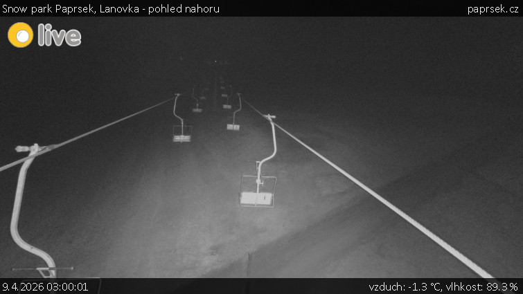 Snow park Paprsek - Lanovka - pohled nahoru - 9.4.2026 v 03:00