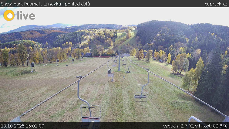 Snow park Paprsek - Lanovka - pohled dolů - 18.10.2025 v 15:01 Snow park Paprsek - Lanovka - pohled dolů - 18.10.2025 v 15:01