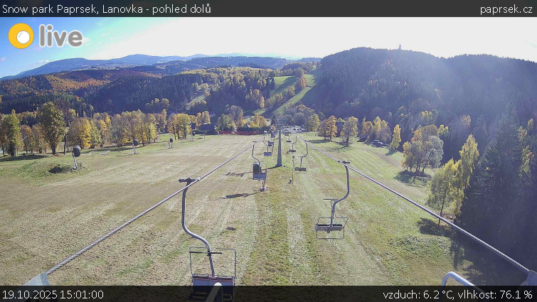Snow park Paprsek - Lanovka - pohled dolů - 19.10.2025 v 15:01 Snow park Paprsek - Lanovka - pohled dolů - 19.10.2025 v 15:01