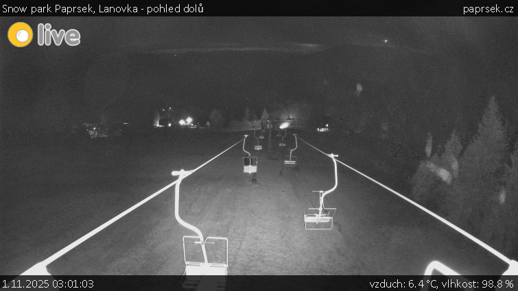 Snow park Paprsek - Lanovka - pohled dolů - 1.11.2025 v 03:01 Snow park Paprsek - Lanovka - pohled dolů - 1.11.2025 v 03:01