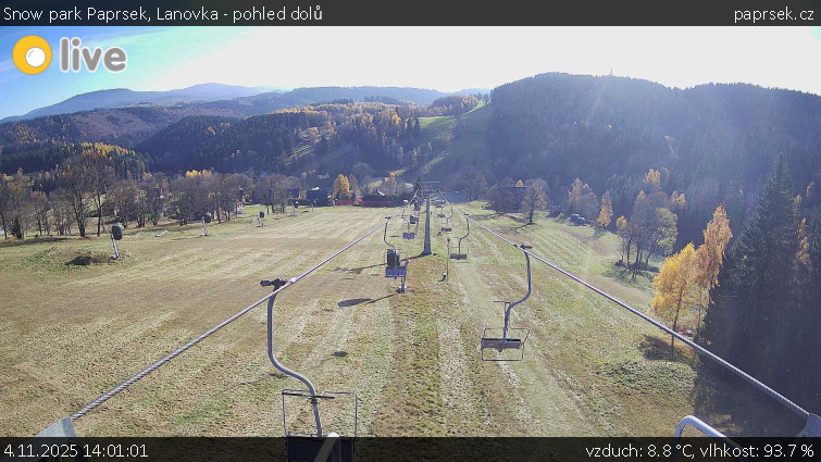 Snow park Paprsek - Lanovka - pohled dolů - 4.11.2025 v 14:01