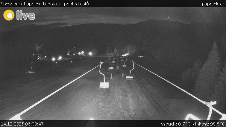 Snow park Paprsek - Lanovka - pohled dolů - 14.12.2025 v 06:00