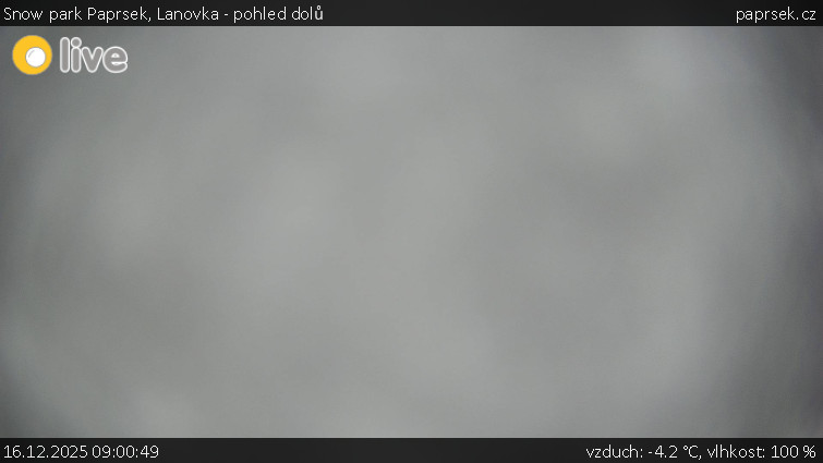 Snow park Paprsek - Lanovka - pohled dolů - 16.12.2025 v 09:00