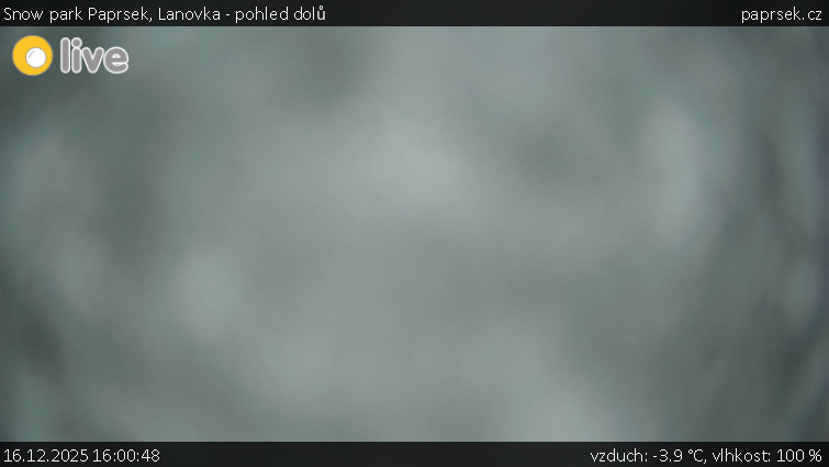 Snow park Paprsek - Lanovka - pohled dolů - 16.12.2025 v 16:00