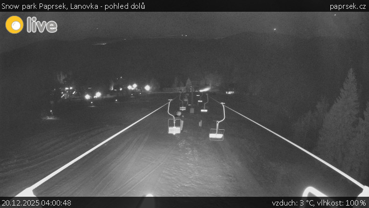 Snow park Paprsek - Lanovka - pohled dolů - 20.12.2025 v 04:00