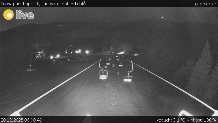 Snow park Paprsek - Lanovka - pohled dolů - 20.12.2025 v 06:00