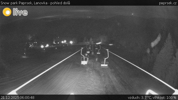 Snow park Paprsek - Lanovka - pohled dolů - 21.12.2025 v 06:00