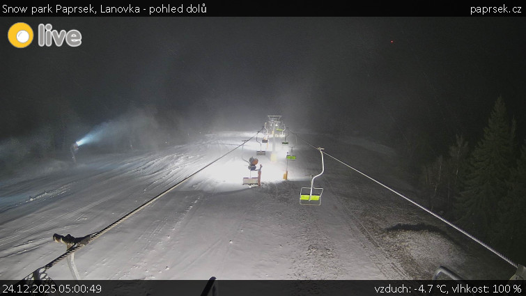 Snow park Paprsek - Lanovka - pohled dolů - 24.12.2025 v 05:00