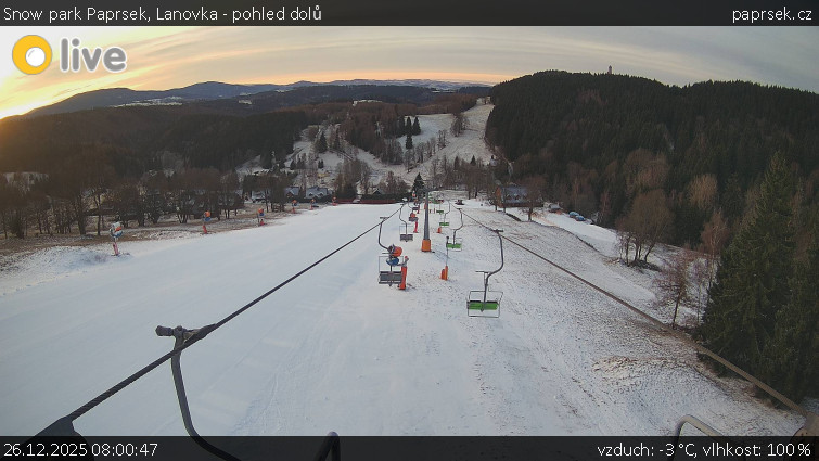 Snow park Paprsek - Lanovka - pohled dolů - 26.12.2025 v 08:00