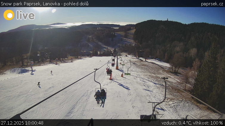 Snow park Paprsek - Lanovka - pohled dolů - 27.12.2025 v 10:00