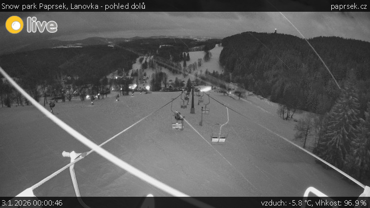 Snow park Paprsek - Lanovka - pohled dolů - 3.1.2026 v 00:00