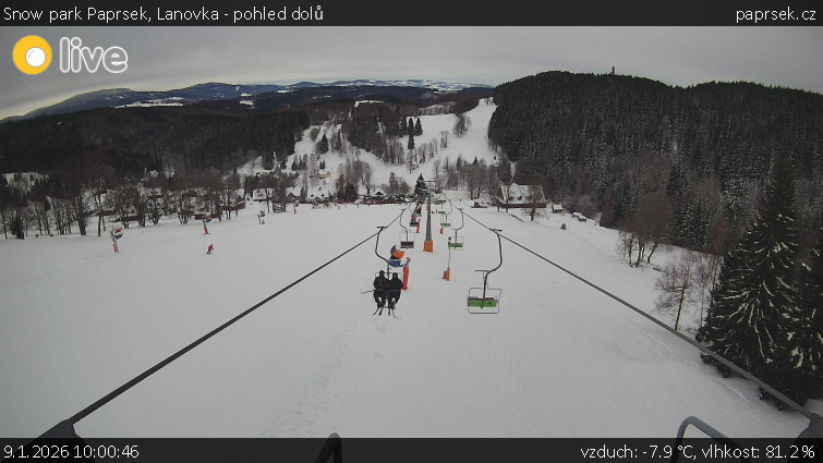 Snow park Paprsek - Lanovka - pohled dolů - 9.1.2026 v 10:00