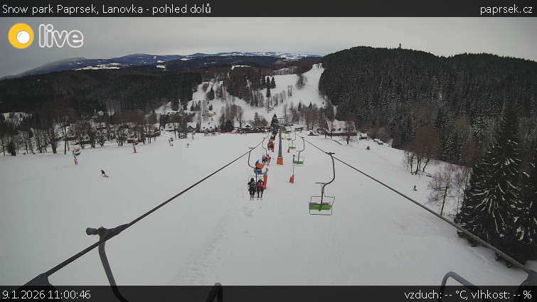 Snow park Paprsek - Lanovka - pohled dolů - 9.1.2026 v 11:00