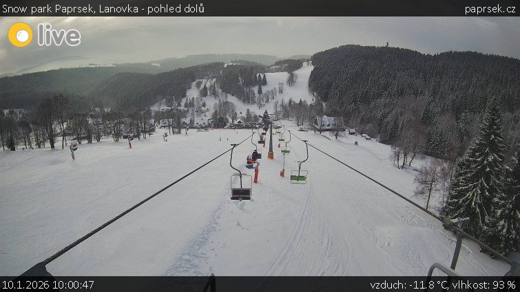 Snow park Paprsek - Lanovka - pohled dolů - 10.1.2026 v 10:00