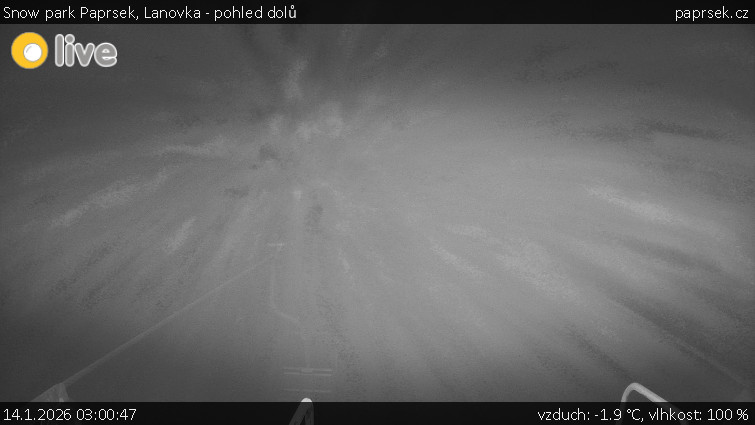 Snow park Paprsek - Lanovka - pohled dolů - 14.1.2026 v 03:00