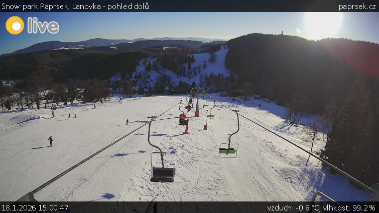 Snow park Paprsek - Lanovka - pohled dolů - 18.1.2026 v 15:00