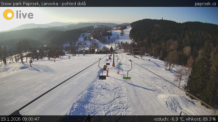 Snow park Paprsek - Lanovka - pohled dolů - 19.1.2026 v 09:00