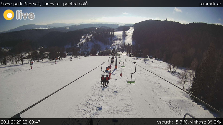 Snow park Paprsek - Lanovka - pohled dolů - 20.1.2026 v 13:00