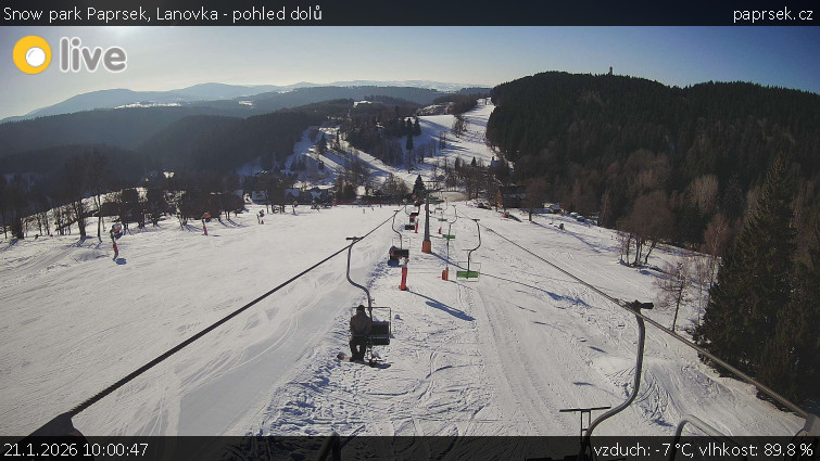 Snow park Paprsek - Lanovka - pohled dolů - 21.1.2026 v 10:00