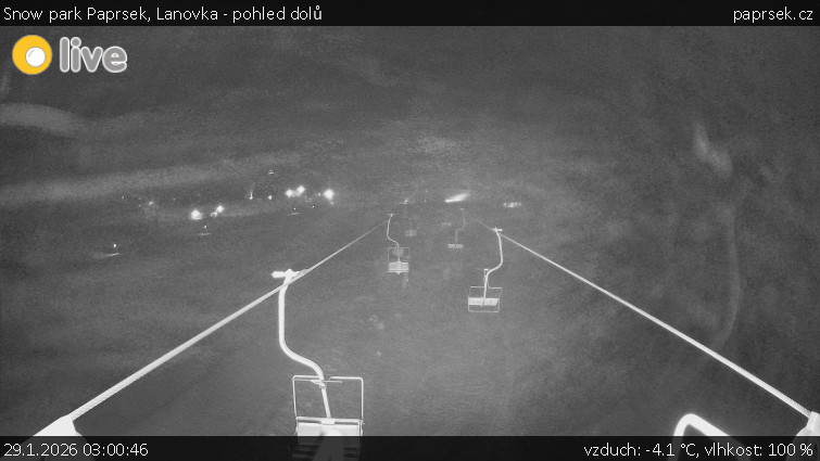 Snow park Paprsek - Lanovka - pohled dolů - 29.1.2026 v 03:00
