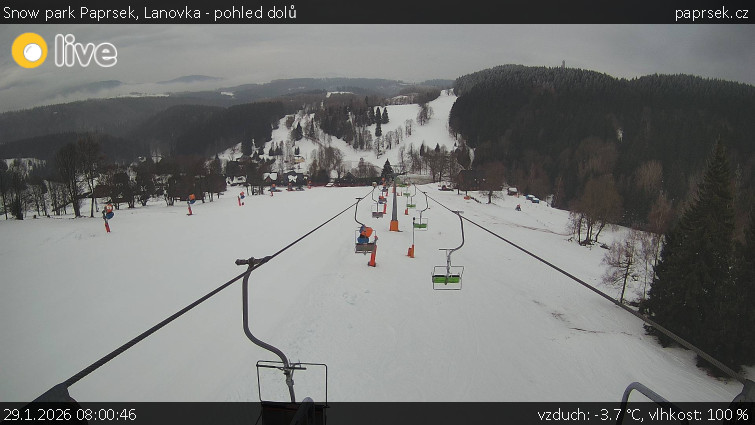 Snow park Paprsek - Lanovka - pohled dolů - 29.1.2026 v 08:00