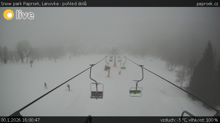 Snow park Paprsek - Lanovka - pohled dolů - 30.1.2026 v 16:00
