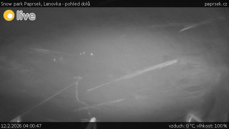 Snow park Paprsek - Lanovka - pohled dolů - 12.2.2026 v 04:00