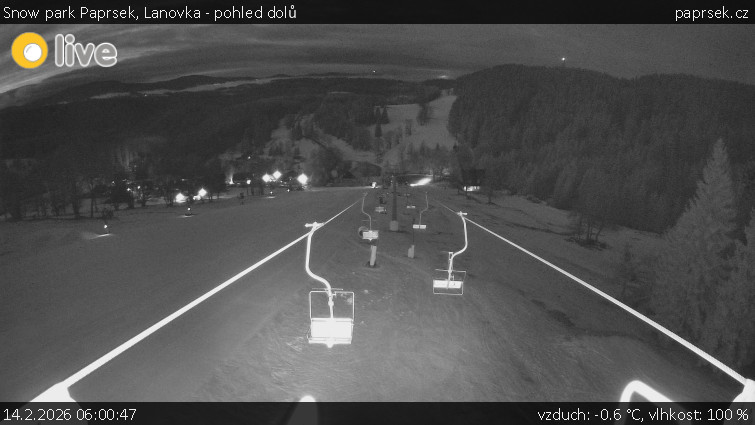 Snow park Paprsek - Lanovka - pohled dolů - 14.2.2026 v 06:00