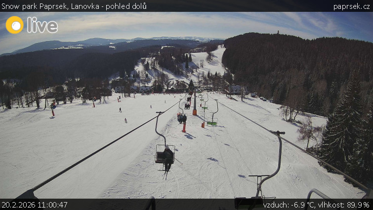Snow park Paprsek - Lanovka - pohled dolů - 20.2.2026 v 11:00