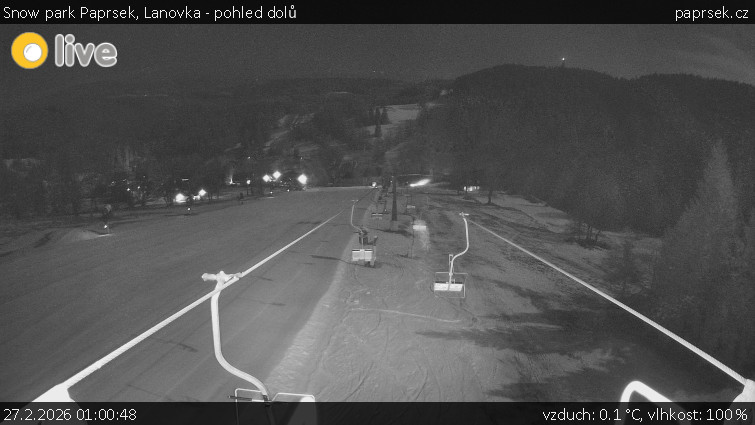 Snow park Paprsek - Lanovka - pohled dolů - 27.2.2026 v 01:00