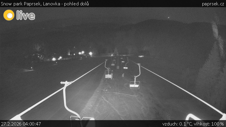 Snow park Paprsek - Lanovka - pohled dolů - 27.2.2026 v 04:00