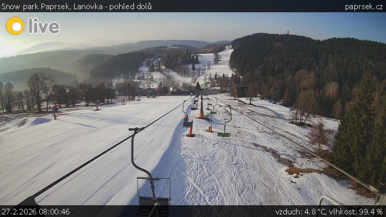 Snow park Paprsek - Lanovka - pohled dolů - 27.2.2026 v 08:00