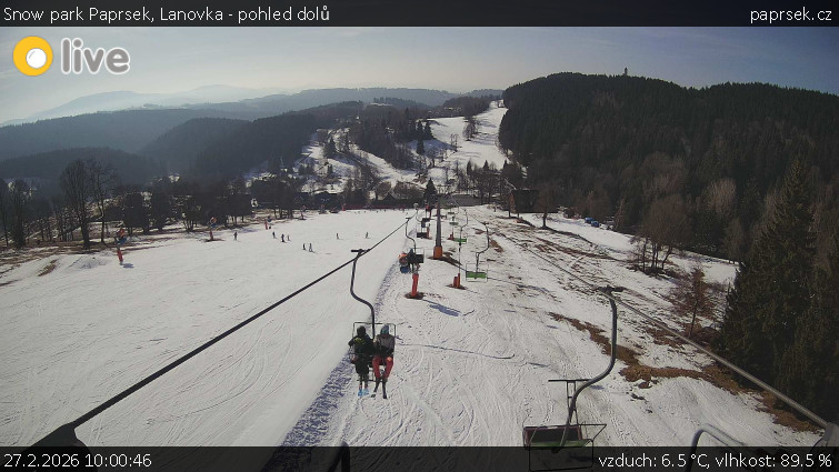 Snow park Paprsek - Lanovka - pohled dolů - 27.2.2026 v 10:00