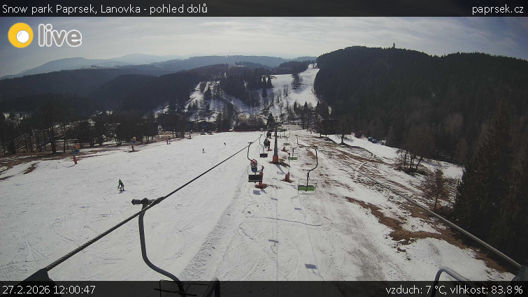 Snow park Paprsek - Lanovka - pohled dolů - 27.2.2026 v 12:00
