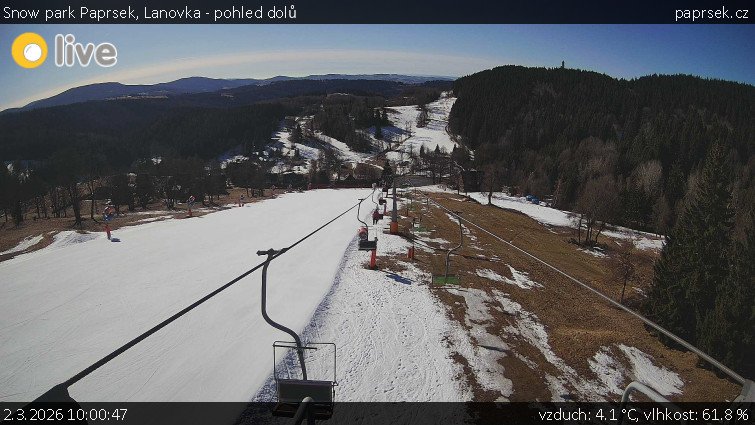 Snow park Paprsek - Lanovka - pohled dolů - 2.3.2026 v 10:00