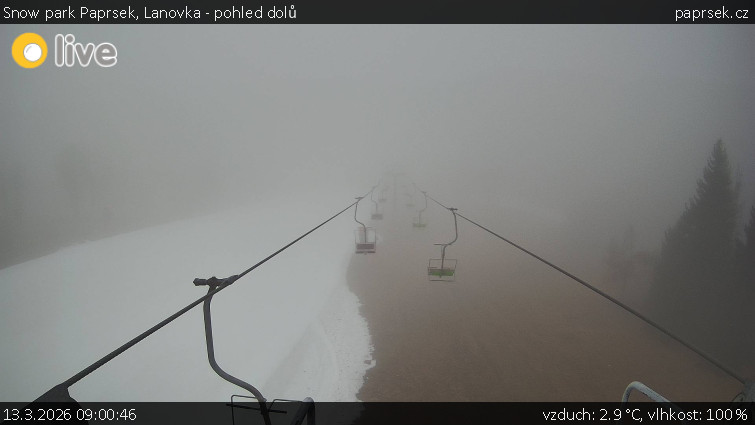 Snow park Paprsek - Lanovka - pohled dolů - 13.3.2026 v 09:00