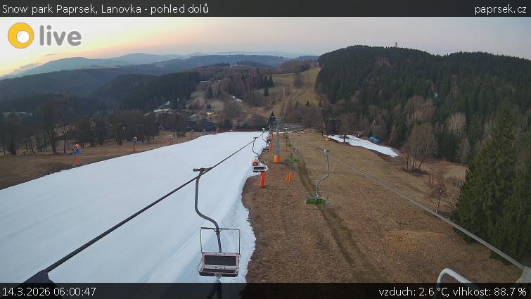 Snow park Paprsek - Lanovka - pohled dolů - 14.3.2026 v 06:00