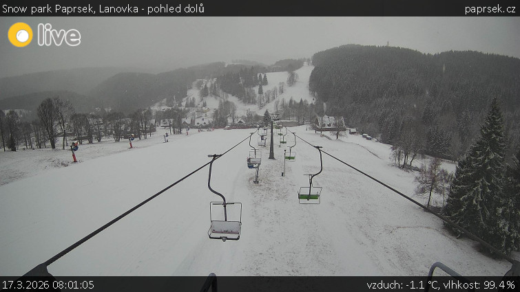 Snow park Paprsek - Lanovka - pohled dolů - 17.3.2026 v 08:01