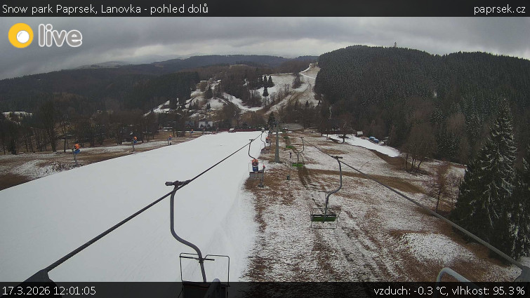 Snow park Paprsek - Lanovka - pohled dolů - 17.3.2026 v 12:01