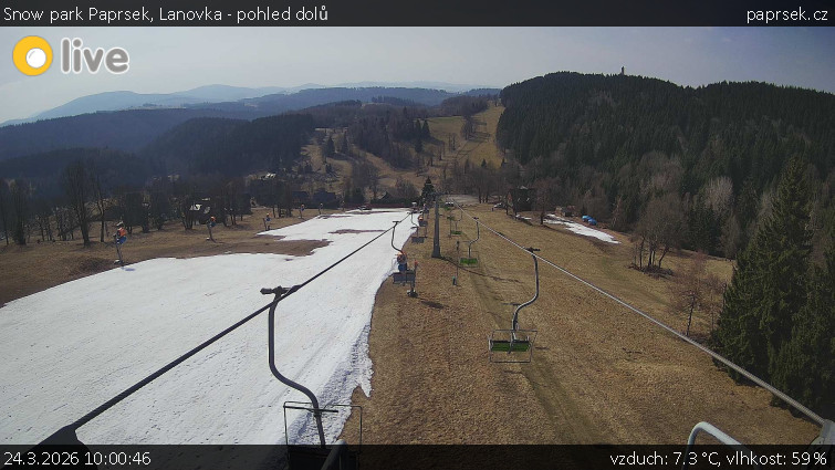 Snow park Paprsek - Lanovka - pohled dolů - 24.3.2026 v 10:00