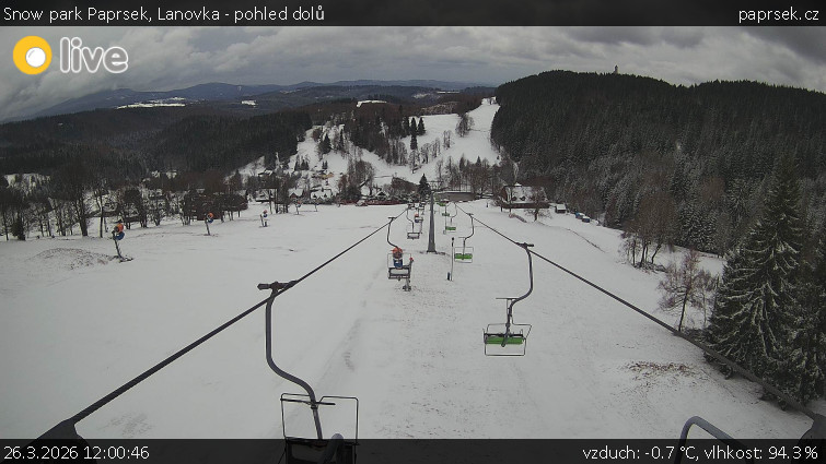 Snow park Paprsek - Lanovka - pohled dolů - 26.3.2026 v 12:00