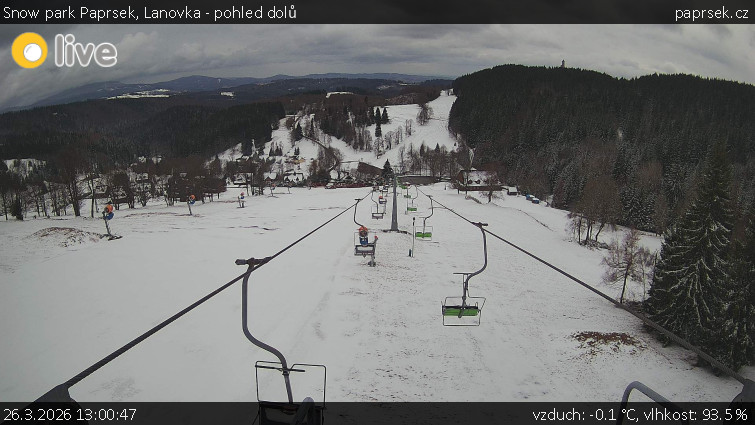 Snow park Paprsek - Lanovka - pohled dolů - 26.3.2026 v 13:00