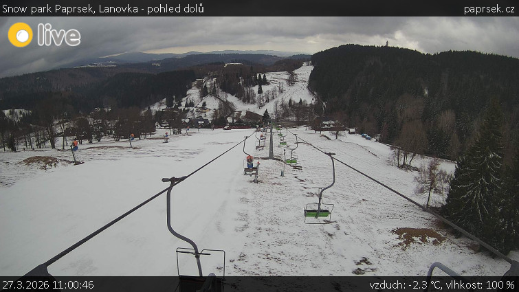 Snow park Paprsek - Lanovka - pohled dolů - 27.3.2026 v 11:00