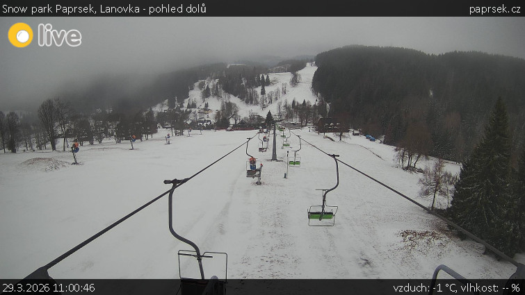 Snow park Paprsek - Lanovka - pohled dolů - 29.3.2026 v 11:00