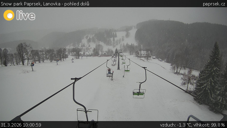 Snow park Paprsek - Lanovka - pohled dolů - 31.3.2026 v 10:00