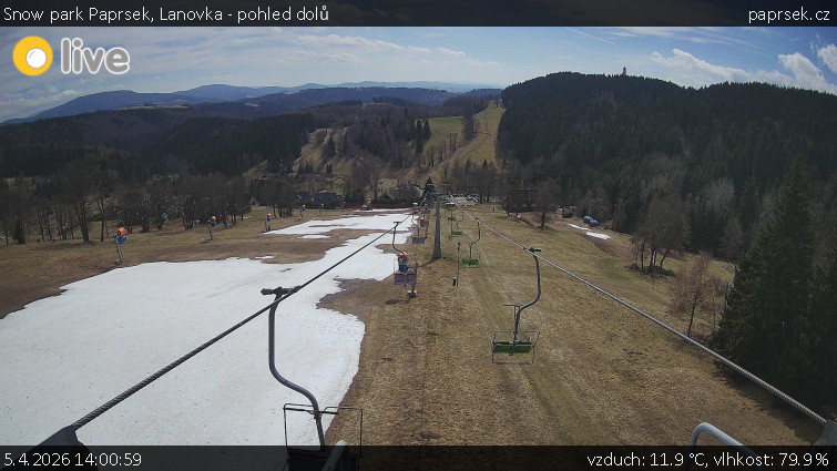 Snow park Paprsek - Lanovka - pohled dolů - 5.4.2026 v 14:00